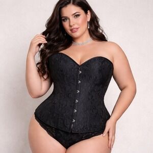 Corset Top Women 4XL Black Floral Brocade Lace Up Gothic Bustier Whimsigoth